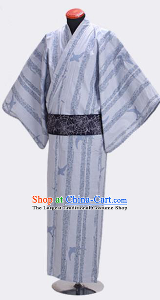 Traditional Japanese Samurai White Kimono Robe Asian Japan Handmade Warrior Yukata Costume for Men