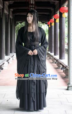 Chinese Traditional Cosplay Peri Costume Ancient Swordswoman Black Hanfu Dress for Women