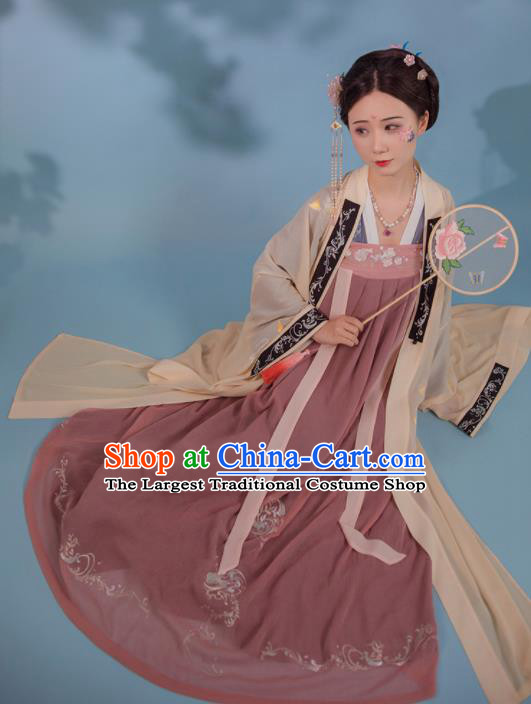 Chinese Ancient Imperial Consort Embroidered Hanfu Dress Tang Dynasty Historical Costume for Women