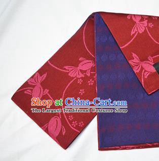 Japanese Traditional Kimono Wine Red Brocade Belts Asian Handmade Japan Geisha Yukata Waistband for Women