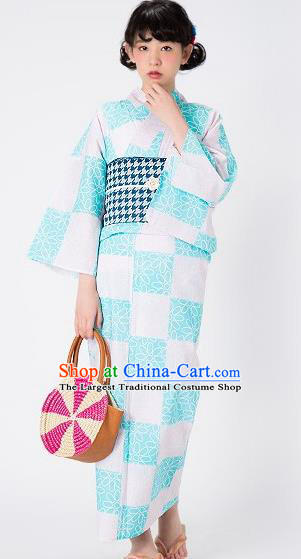 Japanese Traditional Costume Geisha Blue Furisode Kimono Asian Japan Yukata Dress for Women