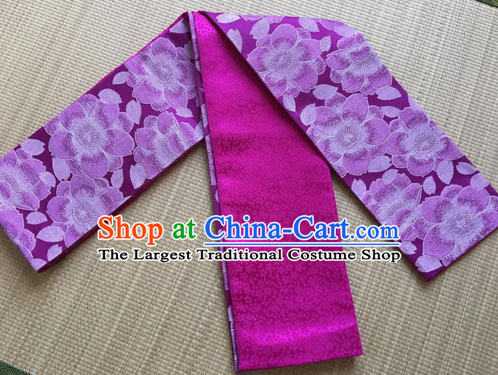 Japanese Traditional Yukata Purple Sakura Brocade Belts Asian Handmade Japan Geisha Kimono Waistband for Women
