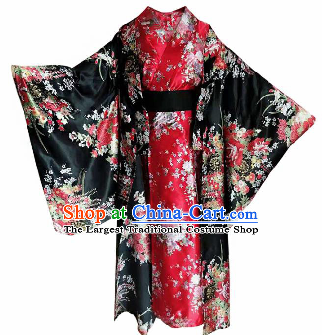 Japanese Traditional Courtesan Furisode Kimono Asian Japan Costume Geisha Yukata Dress for Women