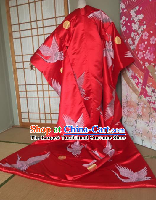Japanese Traditional Courtesan Red Silk Furisode Kimono Asian Japan Costume Geisha Yukata Dress for Women