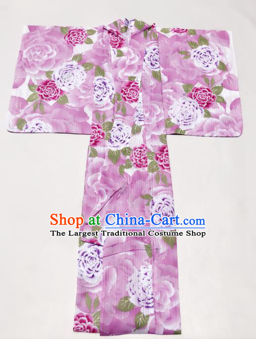 Traditional Japanese Classical Printing Peony Pink Formal Kimono Asian Japan Costume Geisha Yukata Dress for Women