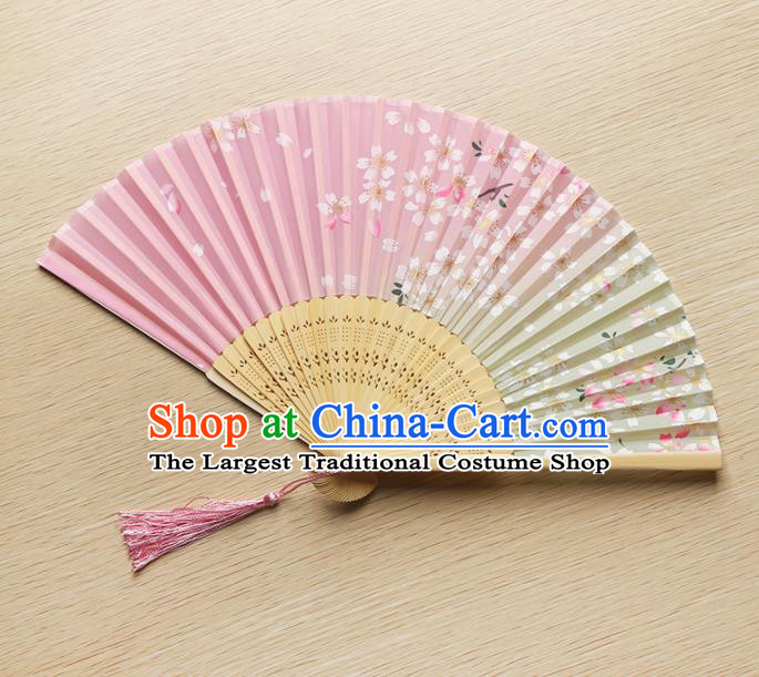 Japanese Traditional Pink Accordion Folding Fans Asian Japan Handmade Geisha Kimono Fan for Women