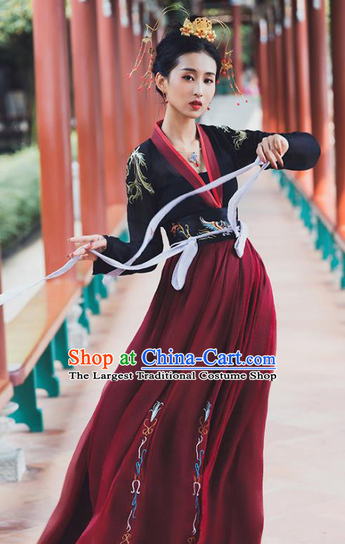 Ancient Chinese Tang Dynasty Princess Historical Costume Traditional Wedding Embroidered Hanfu Dress for Women