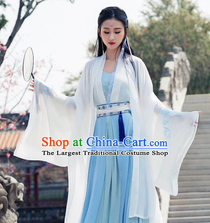 Ancient Chinese Peri Goddess Historical Costume Traditional Song Dynasty Nobility Lady Embroidered Hanfu Dress for Women