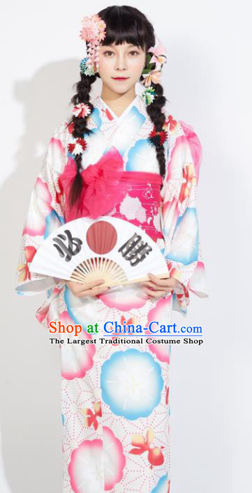Japanese Classical Printing Yukata Dress Asian Japan Traditional Costume Geisha Furisode Kimono for Women
