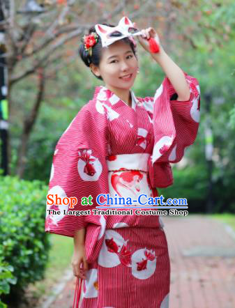 Japanese Classical Printing Goldfish Red Kimono Asian Japan Traditional Costume Geisha Yukata Dress for Women