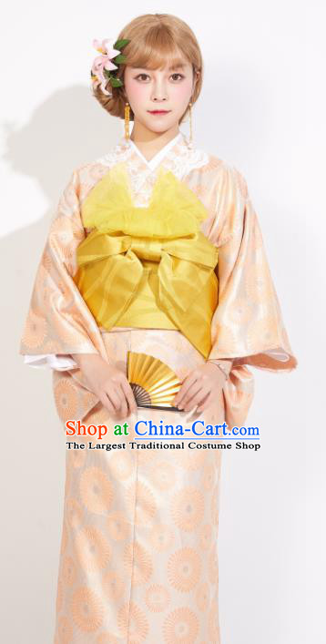 Japanese Classical Orange Yukata Dress Asian Japan Traditional Costume Geisha Kimono for Women