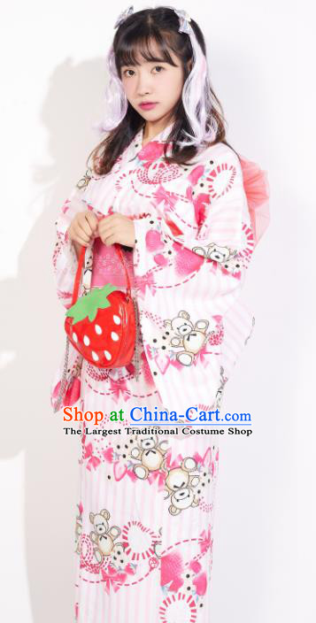 Japanese Classical Printing Bears Yukata Dress Asian Japan Traditional Costume Geisha Kimono for Women