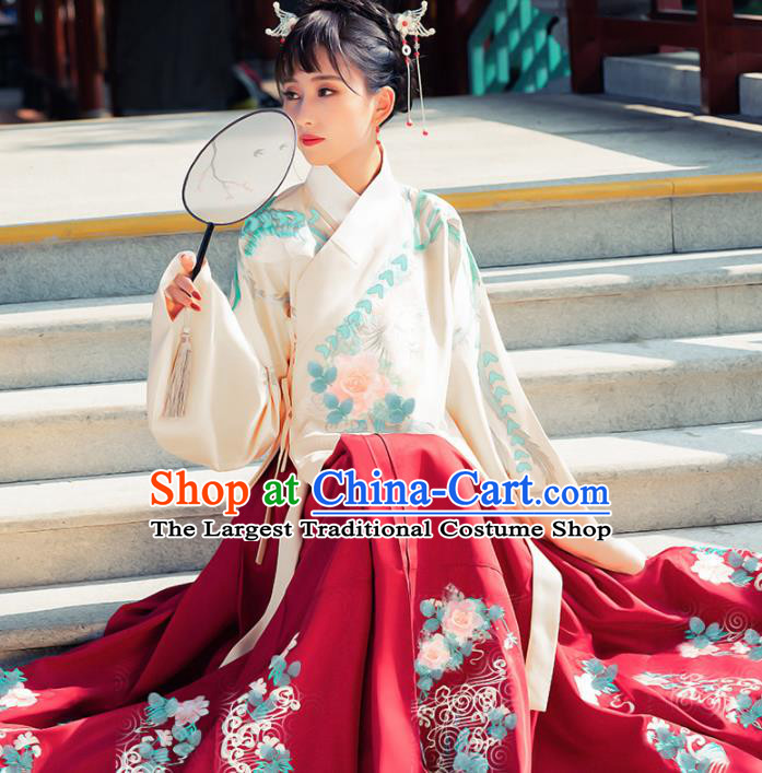 Ancient Chinese Ming Dynasty Princess Historical Costume Traditional Palace Embroidered Hanfu Dress for Women