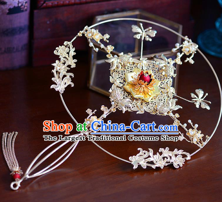 Traditional Chinese Ancient Golden Palace Fans Handmade Wedding Accessories Fans for Women