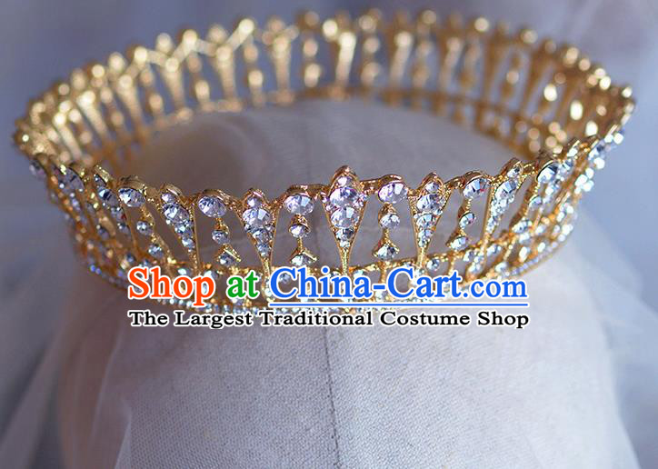 Handmade Wedding Hair Accessories Baroque Bride Golden Round Royal Crown for Women