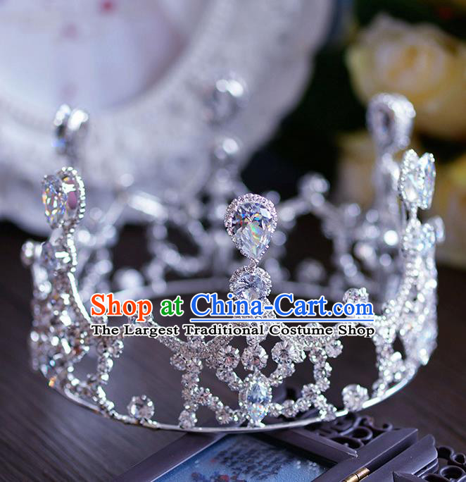 Handmade Wedding Hair Accessories Baroque Queen Crystal Round Royal Crown for Women