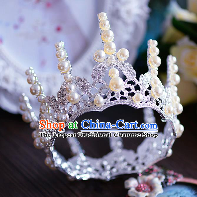 Handmade Baroque Queen Round Royal Crown European Wedding Hair Accessories for Women