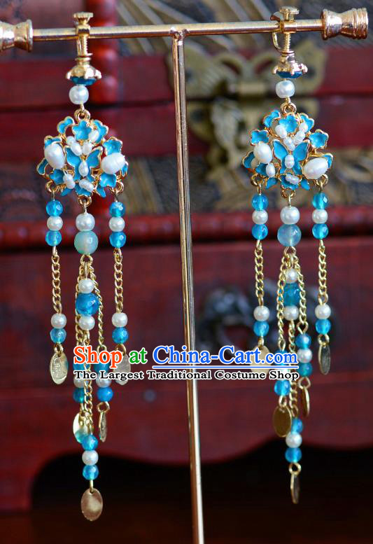 Traditional Chinese Ancient Palace Cloisonne Butterfly Tassel Earrings Handmade Wedding Ear Accessories for Women