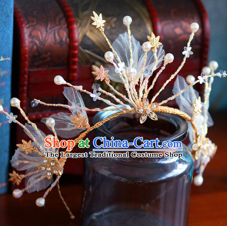 Handmade Baroque Bride Silk Flowers Royal Crown European Queen Wedding Hair Accessories for Women