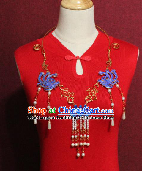 Traditional Chinese Ancient Palace Hanfu Golden Cloisonne Phoenix Necklace Handmade Wedding Jewelry Accessories for Women