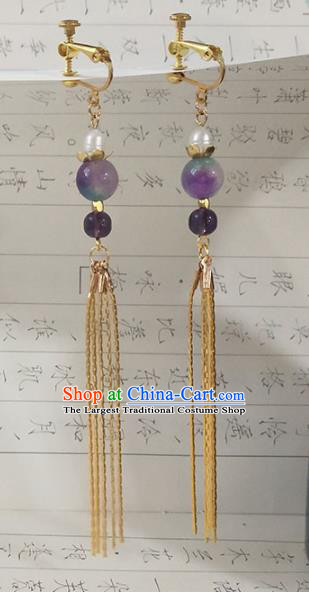 Handmade Chinese Ancient Princess Tassel Earrings Traditional Hanfu Jewelry Accessories for Women