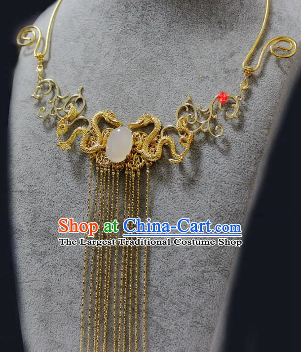 Traditional Chinese Ancient Palace Golden Dragon Tassel Necklace Handmade Hanfu Wedding Jewelry Accessories for Women