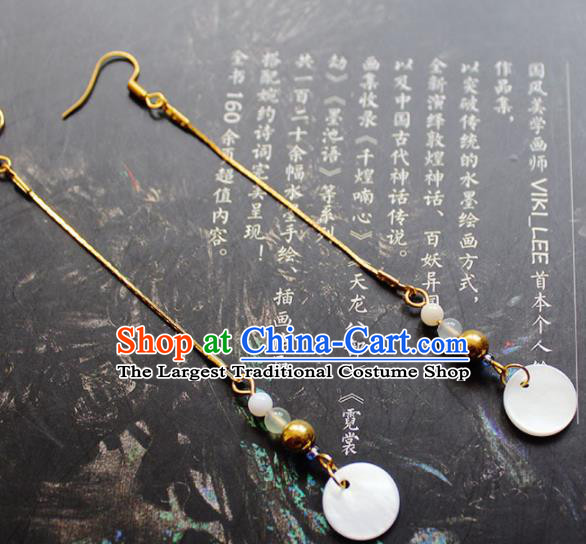 Handmade Chinese Ancient Princess Shell Tassel Earrings Traditional Hanfu Jewelry Accessories for Women