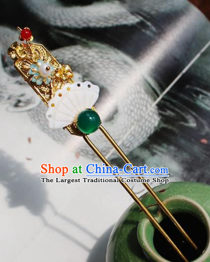 Chinese Ancient Hanfu Green Chalcedony Hair Clip Princess Hairpins Traditional Handmade Hair Accessories for Women