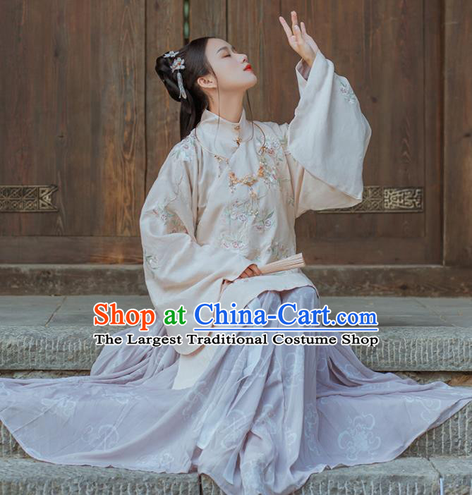 Chinese Ming Dynasty Nobility Dowager Historical Costume Traditional Ancient Purple Embroidered Hanfu Dress for Women