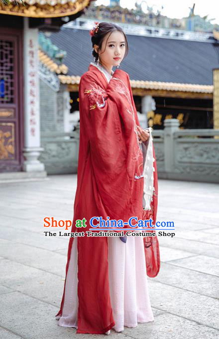 Chinese Jin Dynasty Imperial Consort Wedding Historical Costume Traditional Ancient Peri Embroidered Hanfu Dress for Women