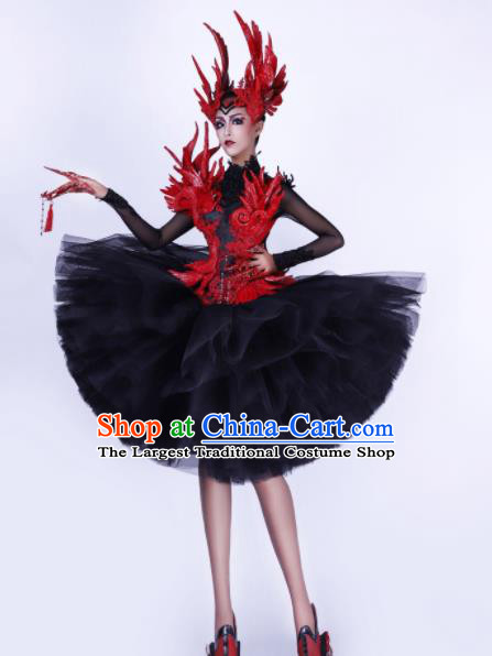 Handmade Modern Fancywork Cosplay Black Bubble Full Dress Halloween Stage Show Fancy Ball Costume for Women