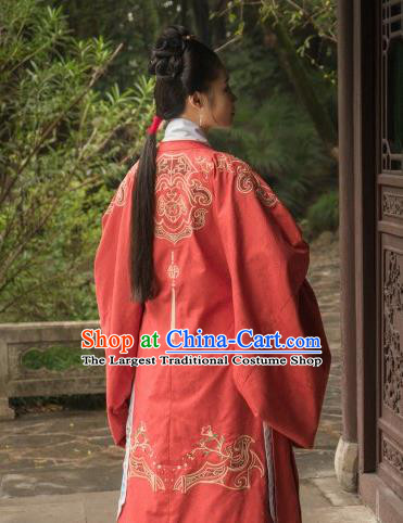 Chinese Traditional Ming Dynasty Empress Wedding Red Historical Costume Ancient Royal Queen Embroidered Dress for Women