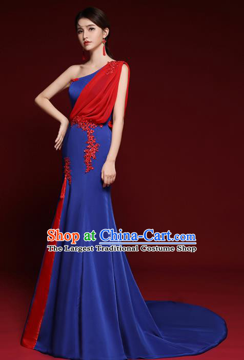 Top Grade Catwalks Royalblue Veil Full Dress Modern Dance Party Compere Costume for Women