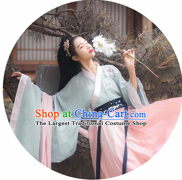 Chinese Traditional Ancient Palace Lady Embroidered Hanfu Dress Jin Dynasty Imperial Concubine Historical Costume for Women
