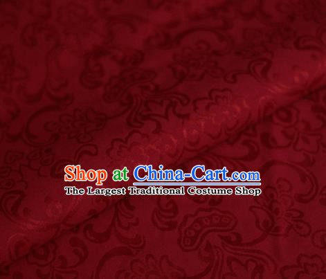 Asian Chinese Traditional Twine Grass Pattern Wine Red Brocade Cheongsam Silk Fabric Chinese Satin Fabric Material
