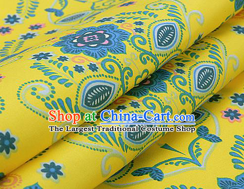 Asian Chinese Traditional Classical Flowers Pattern Yellow Brocade Cheongsam Silk Fabric Chinese Satin Fabric Material