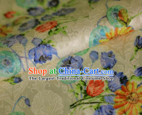Asian Chinese Classical Daisy Pattern Yellow Brocade Cheongsam Silk Fabric Chinese Traditional Satin Fabric Material