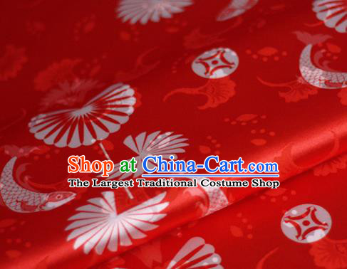 Chinese Classical Fish Lotus Pattern Design Red Brocade Cheongsam Silk Fabric Chinese Traditional Satin Fabric Material