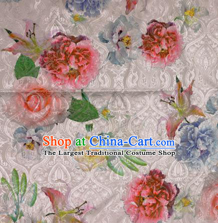Chinese Classical Red Peony Pattern Design Brocade Satin Cheongsam Silk Fabric Chinese Traditional Satin Fabric Material