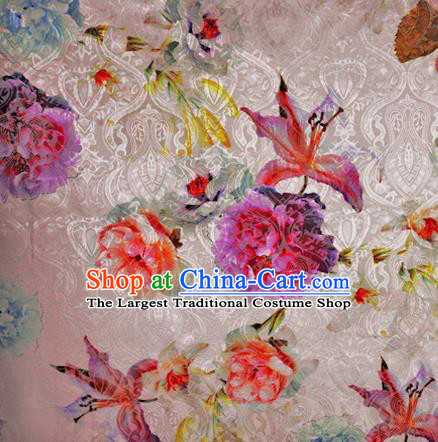 Chinese Classical Purple Peony Pattern Design Brocade Satin Cheongsam Silk Fabric Chinese Traditional Satin Fabric Material
