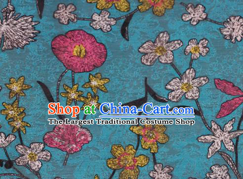Chinese Classical Pattern Design Blue Brocade Satin Cheongsam Silk Fabric Chinese Traditional Satin Fabric Material