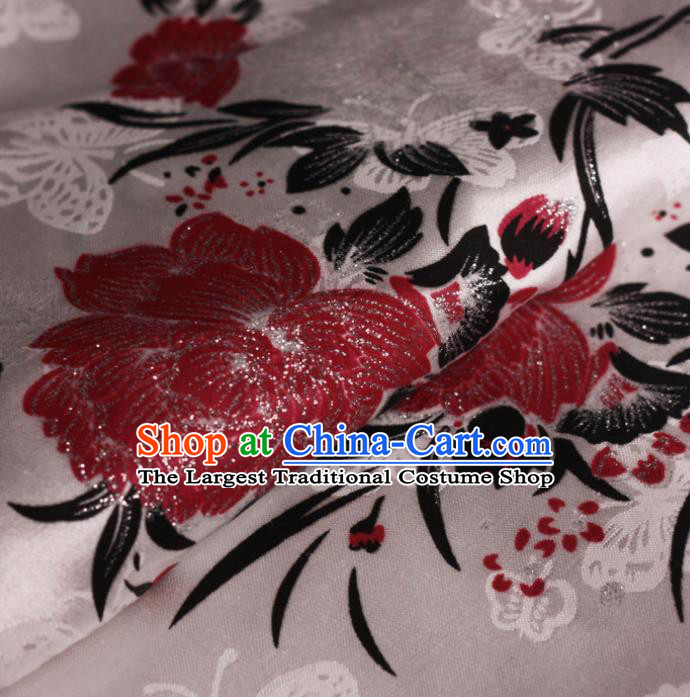 Chinese Classical Red Peony Pattern Design Brocade Cheongsam Silk Fabric Chinese Traditional Satin Fabric Material