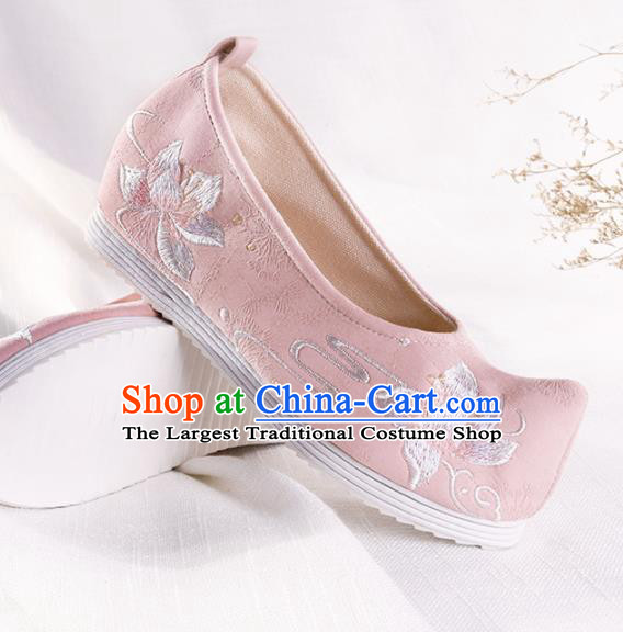 Chinese Traditional Hanfu Cloth Shoes Embroidered Pink Shoes Handmade Ancient Princess Shoes for Women