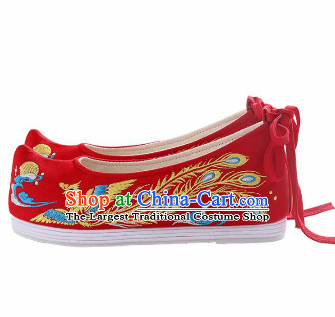 Chinese Traditional Hanfu Cloth Shoes Embroidered Phoenix Red Shoes Handmade Ancient Princess Shoes for Women