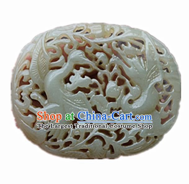 Handmade Chinese Carving Cranes Jade Pendant Traditional Jade Craft Jewelry Accessories