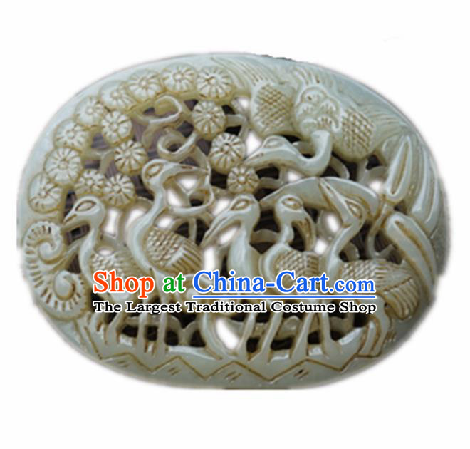Handmade Chinese Jade Carving Cranes Pendant Traditional Jade Craft Jewelry Accessories