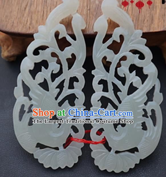 Handmade Chinese Jade Carving Phoenix Pendant Traditional Jade Craft Jewelry Accessories