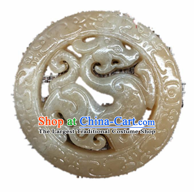 Handmade Chinese Jade Carving King Dragon Pendant Traditional Jade Craft Jewelry Accessories