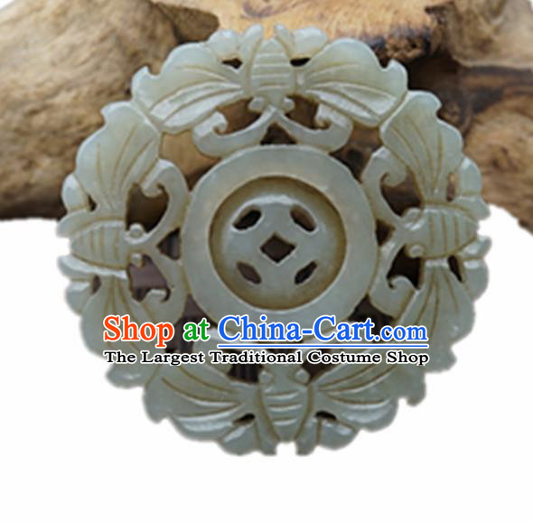 Chinese Handmade Carving Bats Jade Pendant Traditional Jade Craft Jewelry Accessories