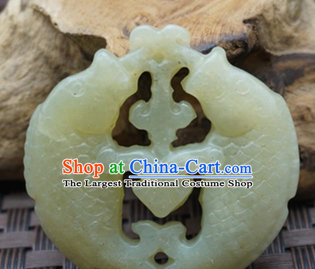 Chinese Handmade Jade Craft Jewelry Accessories Traditional Carving Double Fishes Jade Pendant